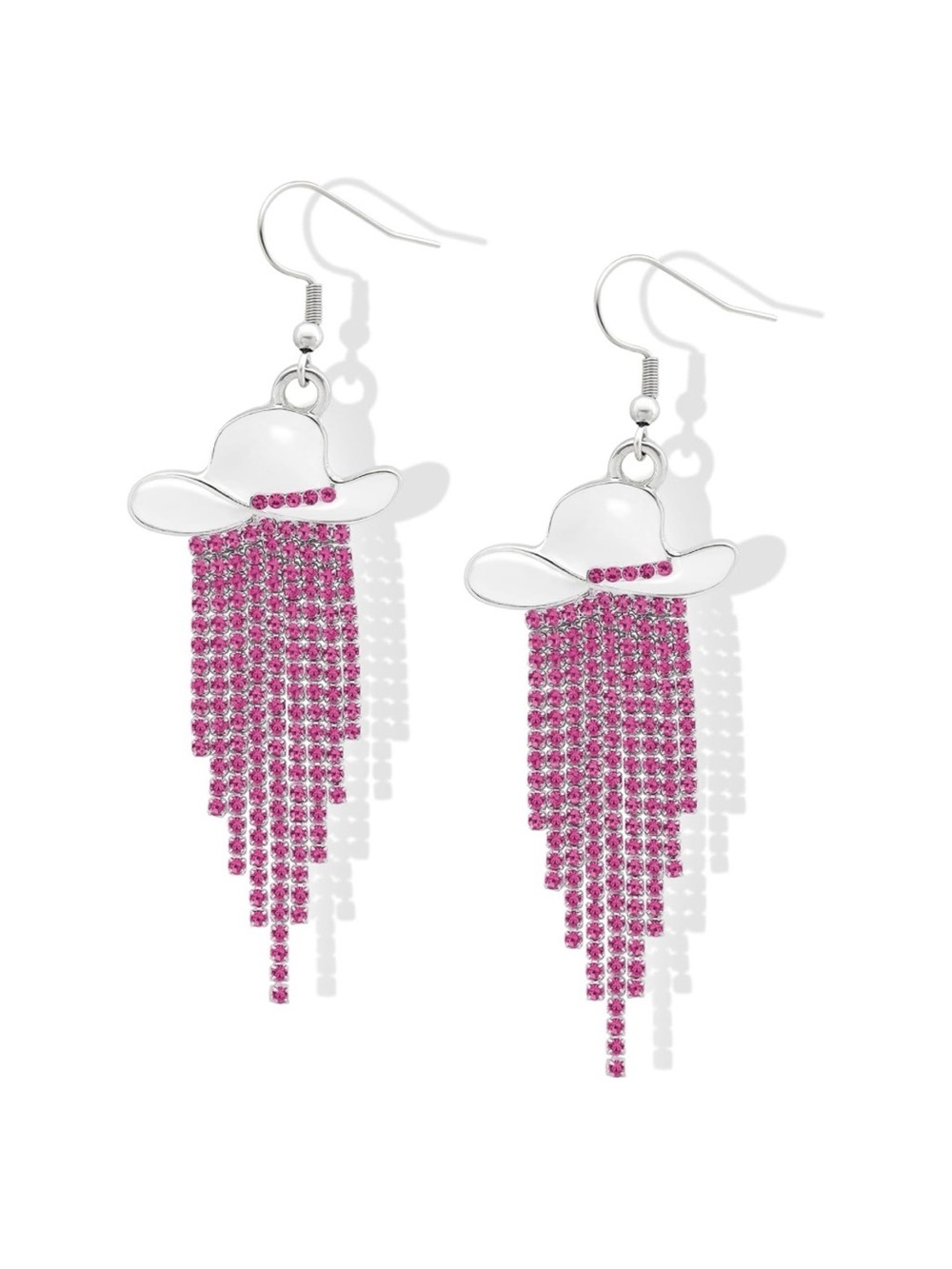 Western Cowgirl Hat Tassel Drop Earrings in Pink